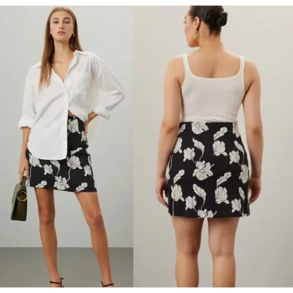 Adam Lippes Floral Pencil Skirt Black & White Career Workwear Office Mini Size 0